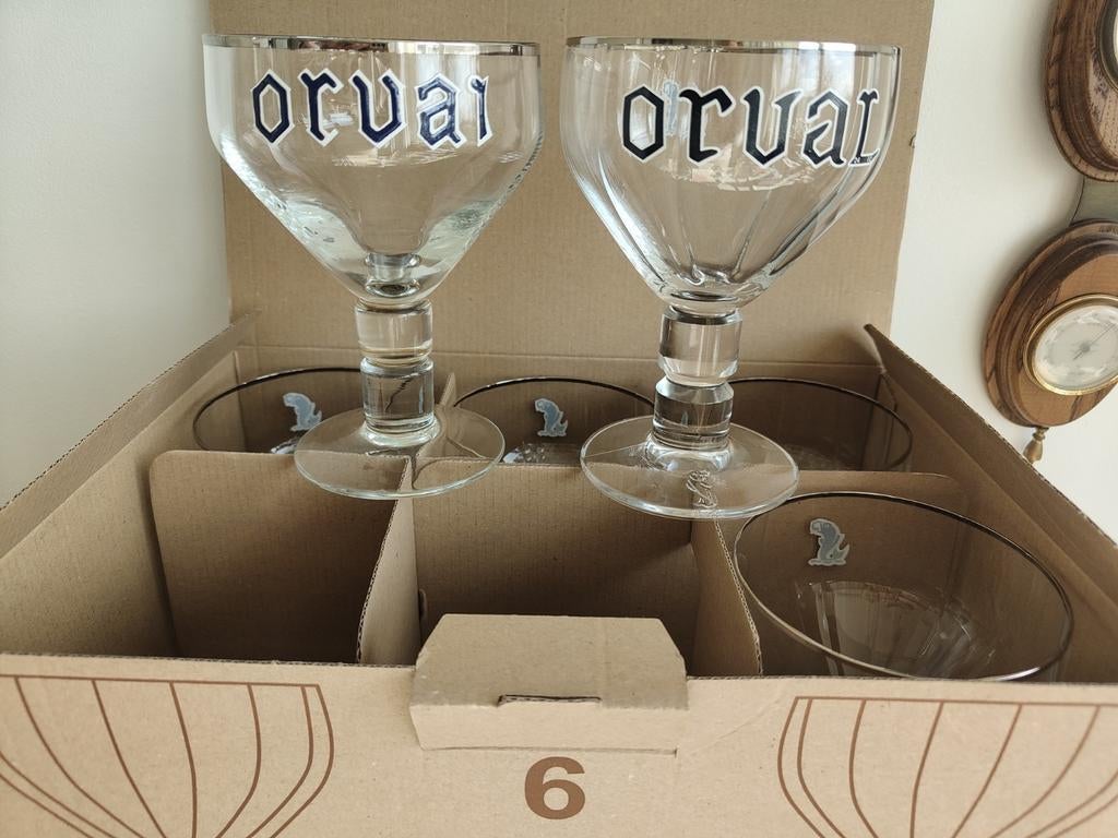 6 Orval Bierglazen klooster trappisten bier België, Ophalen of Verzenden, Nieuw, Glas of Glazen, Overige merken