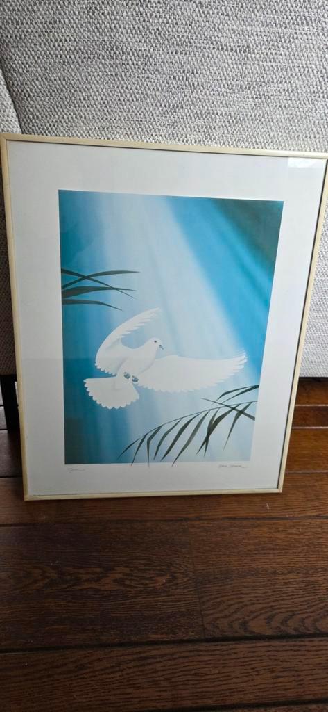 Ingelijste kunstprint van een vliegende duif, Antiek en Kunst, Kunst | Litho's en Zeefdrukken, Ophalen of Verzenden