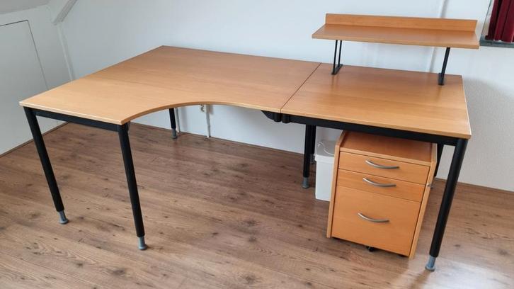 Ikea Office- Hoekbureau met ladeblok en opzetstuk, Huis en Inrichting, Bureaus, Gebruikt, Bureau, Ophalen