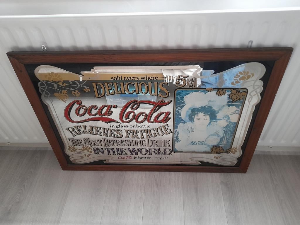 Vintage Coca-Cola spiegel 60x90cm - Decoratieve reclame, Antiek en Kunst, Antiek | Spiegels, Ophalen, Rechthoekig, 50 tot 100 cm