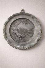Vintage Tinnen Wandbord met Jachtscène, Antiek en Kunst, Antiek | Tin, Ophalen of Verzenden