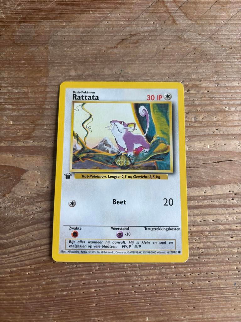 Rattata 1st edition base set Nederlands, Ophalen of Verzenden, Gebruikt, Losse kaart