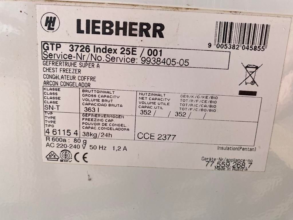 Liebherr GTP3726 diepvrieskist, Witgoed en Apparatuur, Vriezers en Diepvrieskisten, Vrieskist, Gebruikt, Energieklasse A of zuiniger