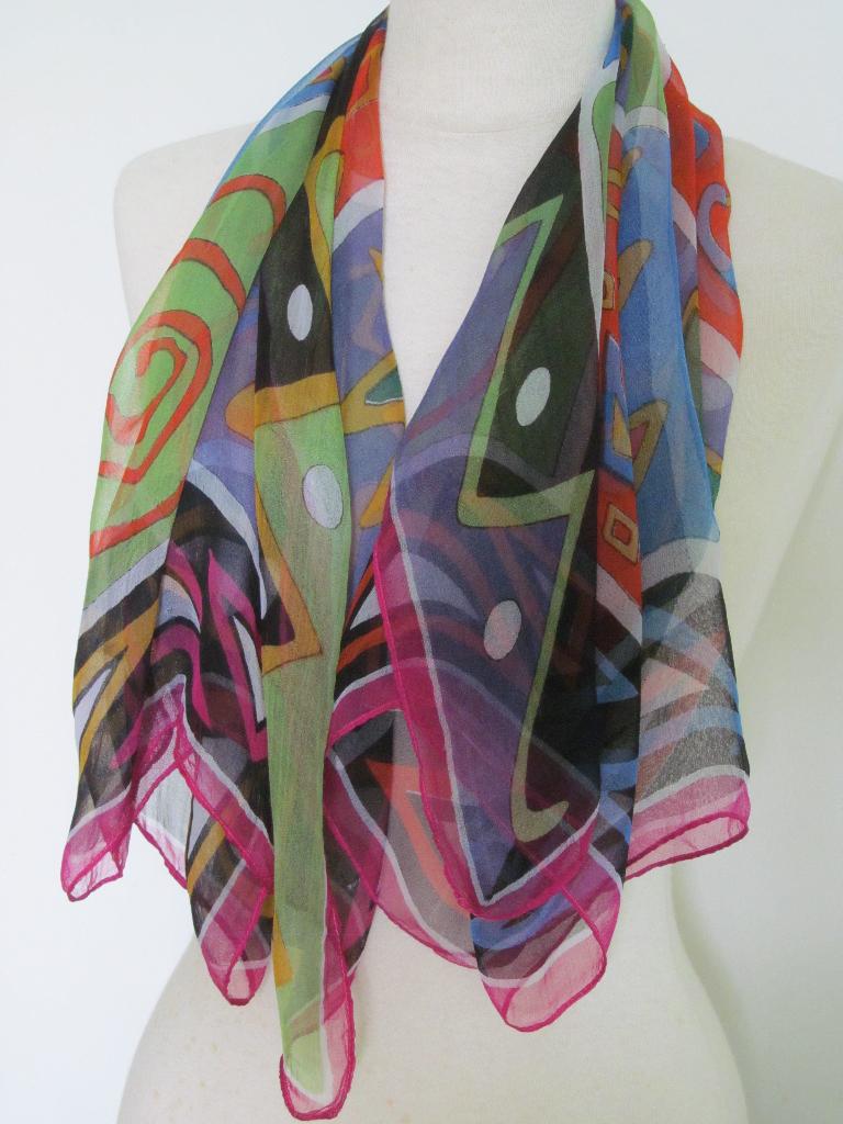 Vintage sjaal, multicolour dessin, Kleding | Dames, Mutsen, Sjaals en Handschoenen, Ophalen of Verzenden, Gedragen, Maat 46/48 (XL) of groter