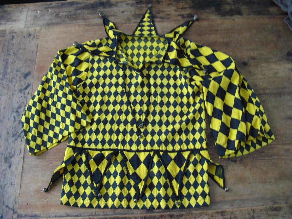 Harlekijn Narren pak carnaval geel zwart., Ophalen, Zo goed als nieuw, Carnaval