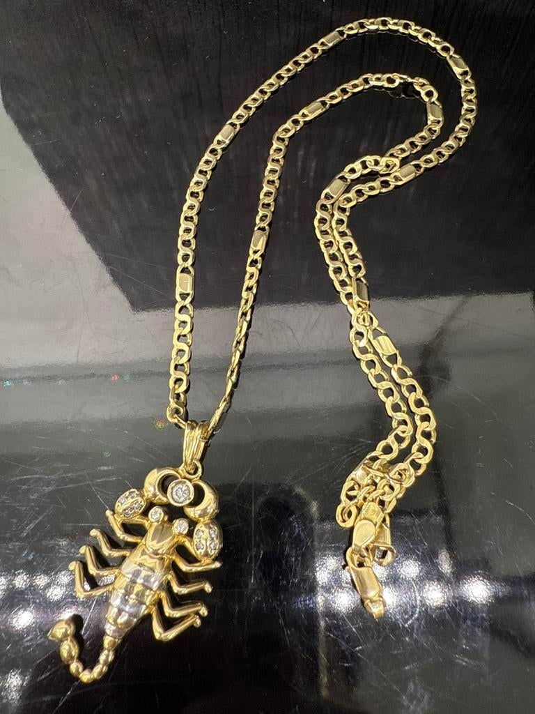 Prachtige 14k gouden massieve ketting met schorpioen hanger, Ophalen of Verzenden, Nieuw, Goud