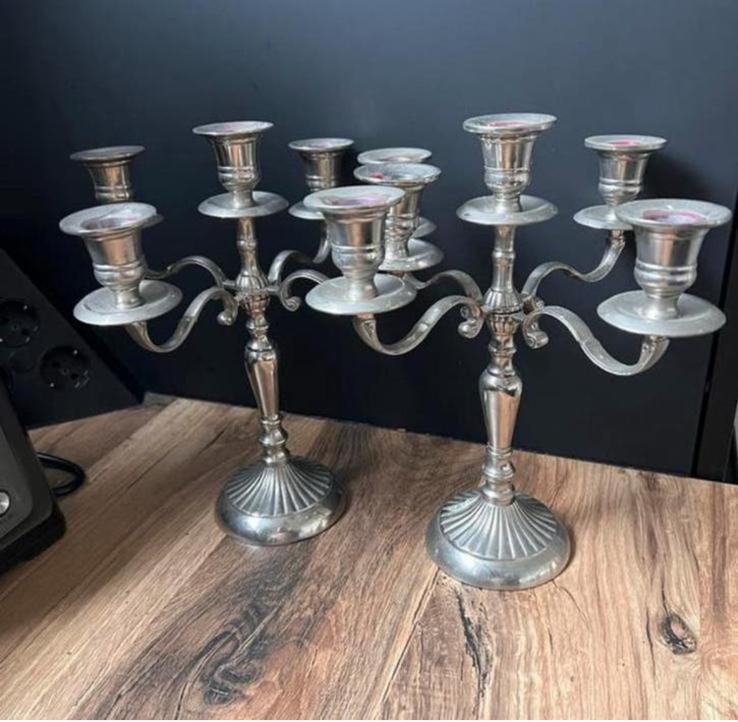 Set van 2 zilveren kandelaars met 5 armen, Antiek en Kunst, Ophalen of Verzenden, Overige materialen
