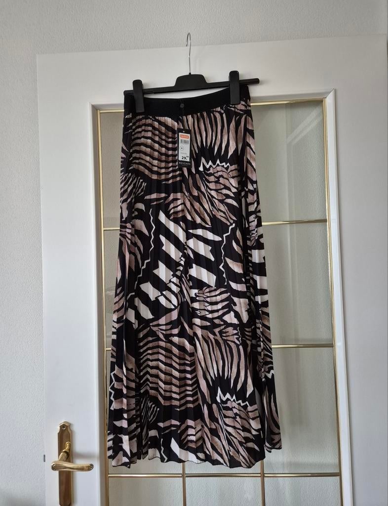 Nieuwe geplooide rok met dierenprint - Maat M, Maat 38/40 (M), Zwart, Pescara, Nieuw