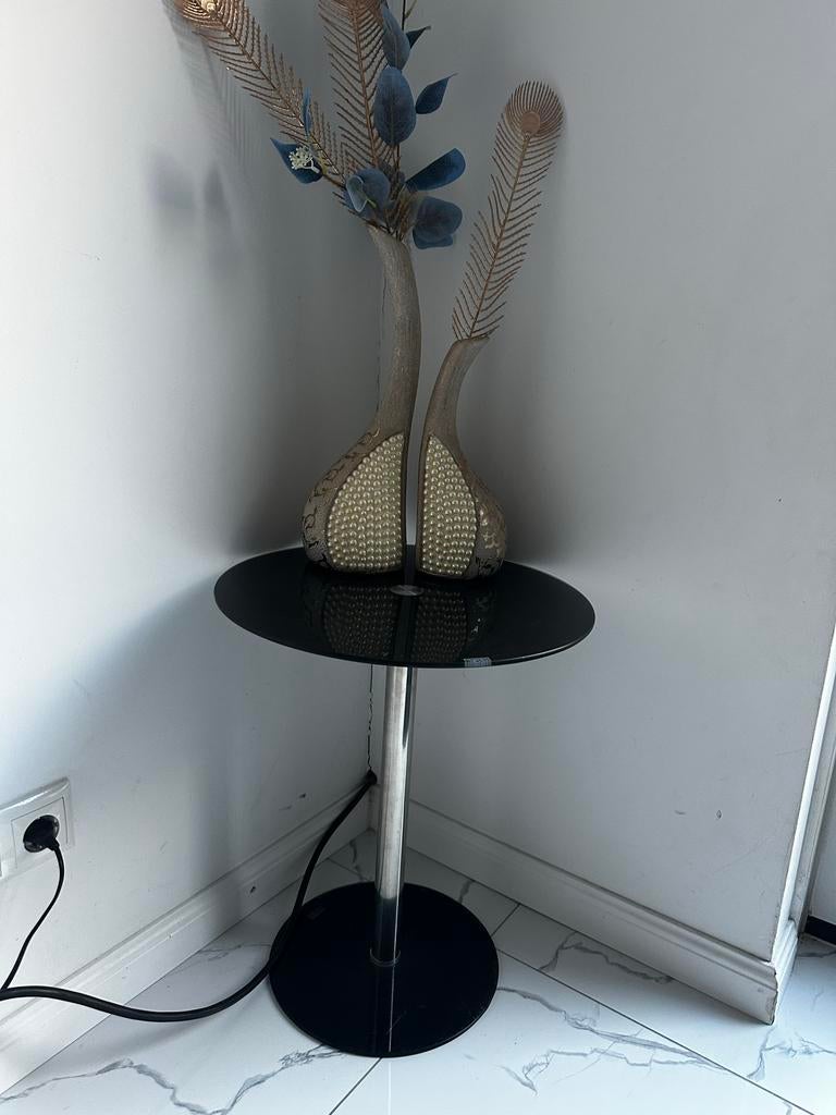 Zwart glazen bijzettafel, Minder dan 55 cm, Gebruikt, Rond, Glas