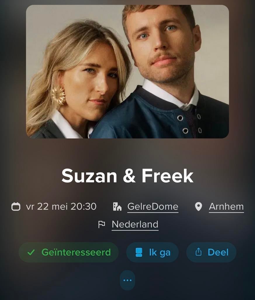 Ticket Suzan & Freek gezocht - 22 mei - staplaats veld!, Eén persoon, Mei
