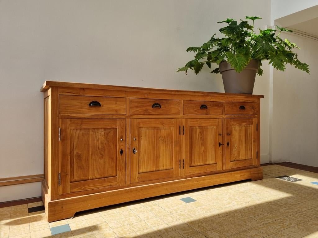 Massief houten dressoir 2 meter breed, Ophalen, 50 tot 75 cm, Teakhout