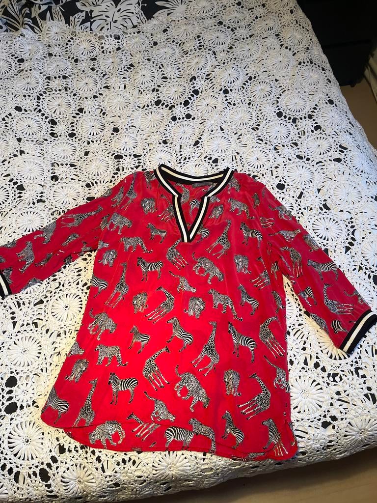 Rode/roze blouse met dierenprint geisha maat 40, Ophalen of Verzenden, Zo goed als nieuw, Maat 38/40 (M), Rood