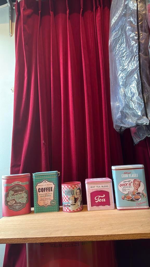 Decoratie blikken koffie, thee en Suiker, Ophalen of Verzenden, Gebruikt, Overige