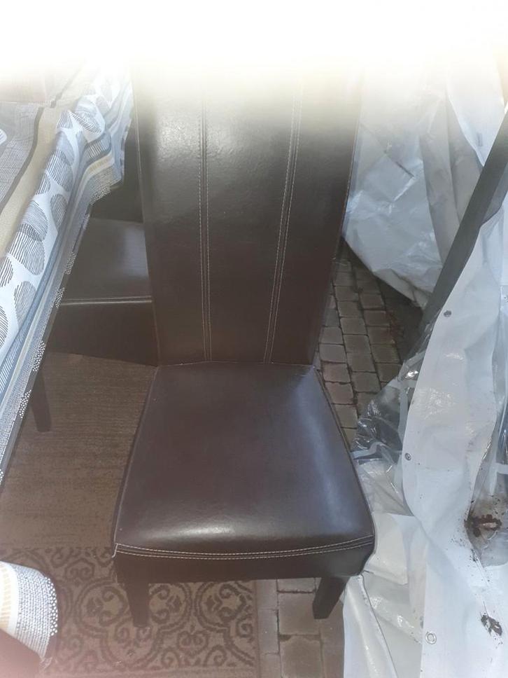 Eethoek met 6 skai lederen stoelen., Huis en Inrichting, Stoelen, Gebruikt, Vier, Leer, Zwart, Ophalen