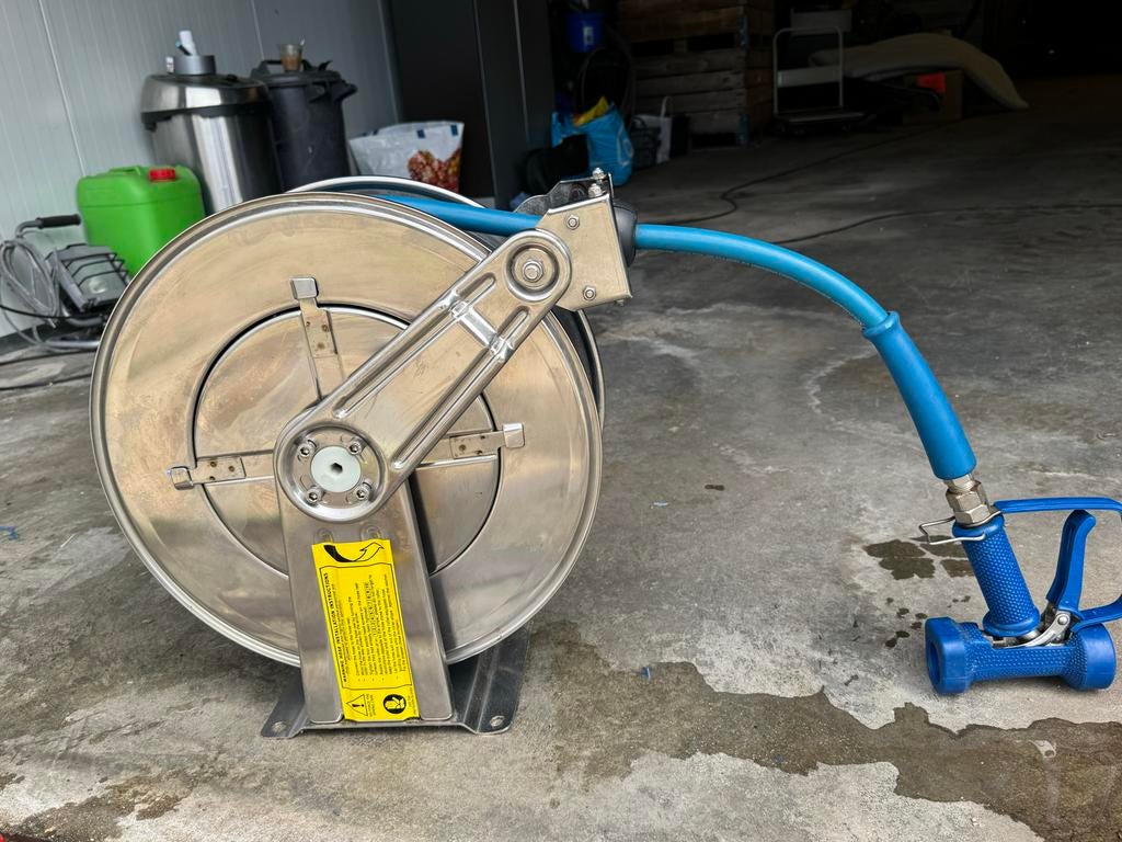 RVS automatische slanghaspel met pistool 20 meter, Ophalen of Verzenden, Zo goed als nieuw, Tuinslanghaspel