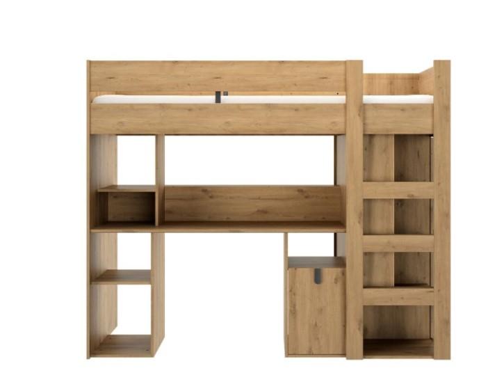 Lugano hoogslaper met bureau - 90x200 - Eiken, Niet ingevuld, Niet ingevuld, Niet ingevuld