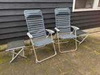 2 verstelbare campingstoelen met bijzettafeltjes, Tuin en Terras, Tuinstoelen, Ophalen, Gebruikt, Metaal, Inklapbaar