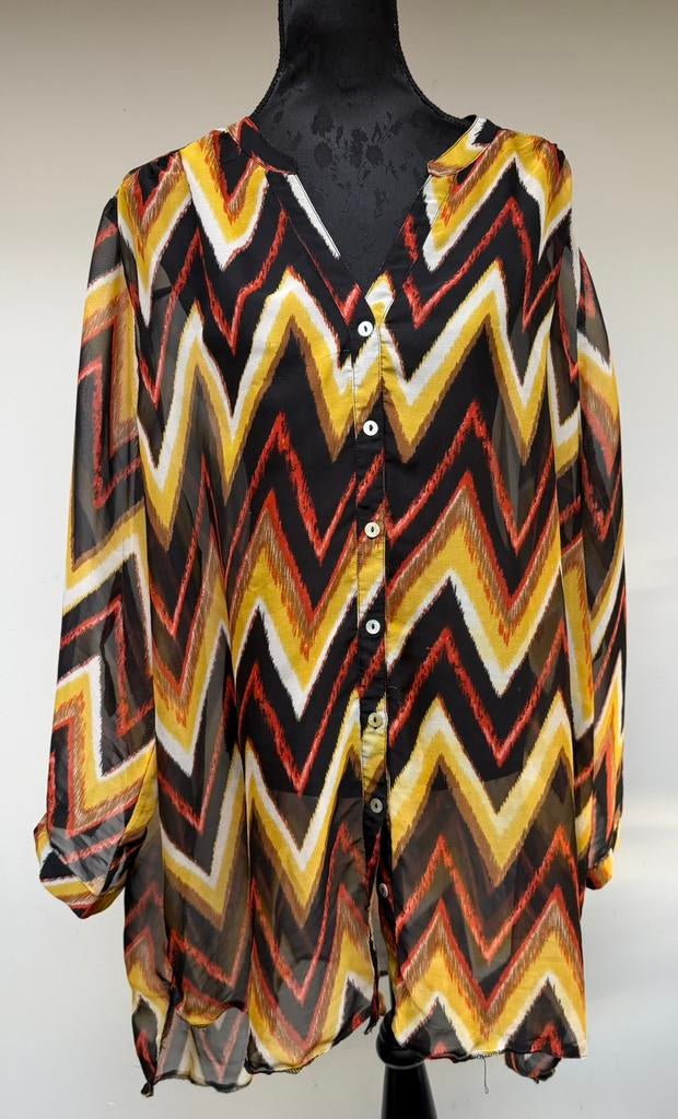 Superleuke geel/zwarte blouse zigzagprint X-TWO mt 52, Kleding | Dames, Ophalen of Verzenden, Zo goed als nieuw, Maat 46/48 (XL) of groter