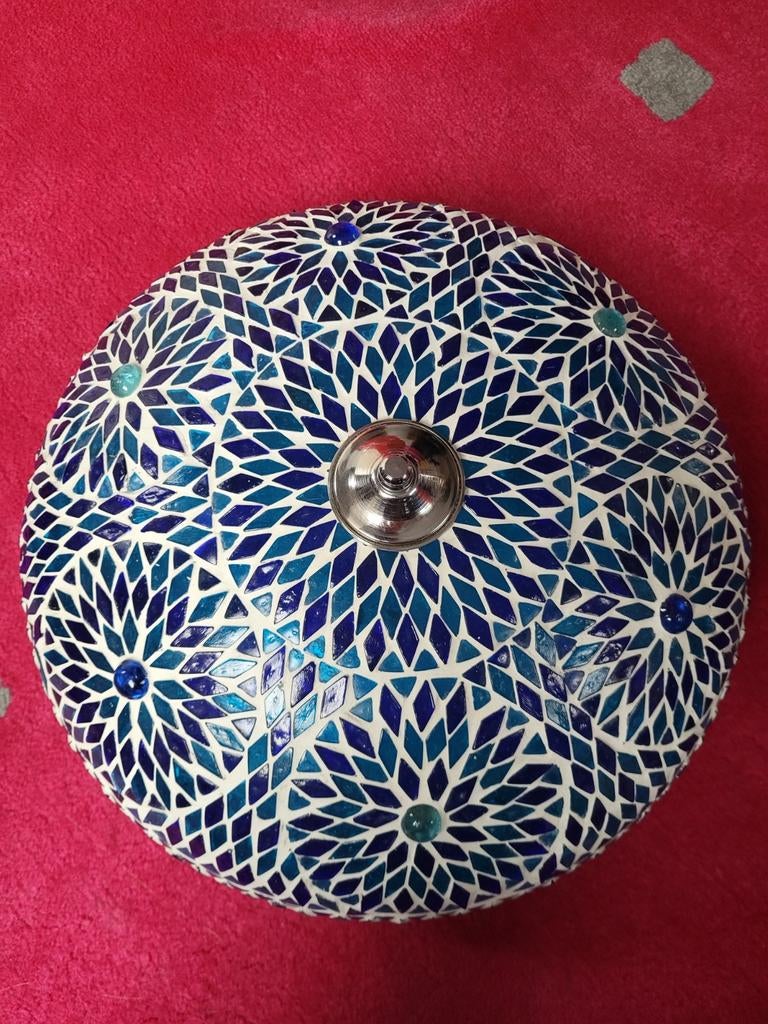 Nieuwe Mozaïek Plafondlamp - Blauw/Wit, Ophalen of Verzenden, Zo goed als nieuw, Glas, Oosters
