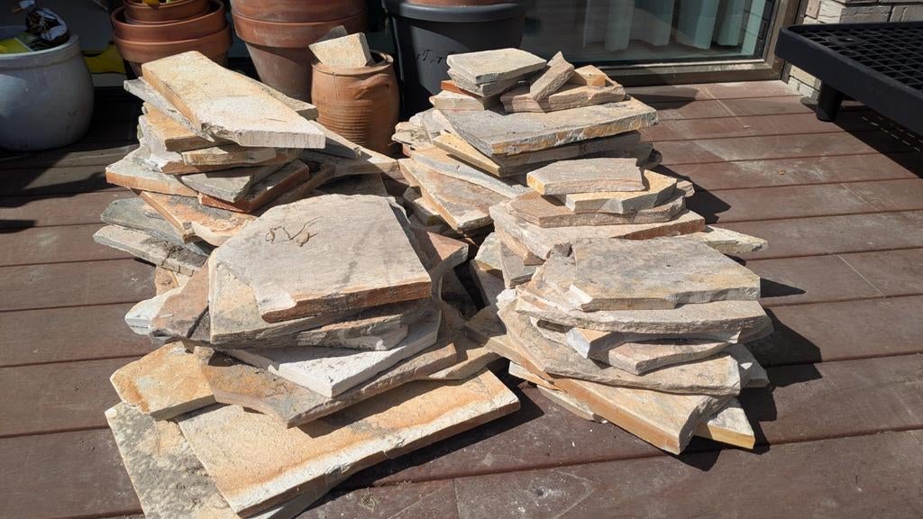 Gele Braziliaanse Flagstones - Natuursteen Terrastegels, Tuin en Terras, Tegels en Klinkers, Gebruikt, Terrastegels, Natuursteen