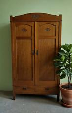 Demontabele eiken Art Deco kast met fraai houtsnijwerk, Ophalen of Verzenden, Zo goed als nieuw, Glas, Nvt