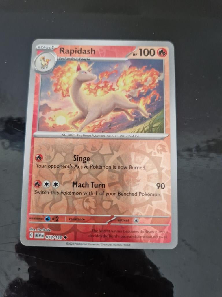 Rapidash Reverse Holo 151 Mew Pokémon Kaart, Ophalen of Verzenden, Zo goed als nieuw, Losse kaart, Foil