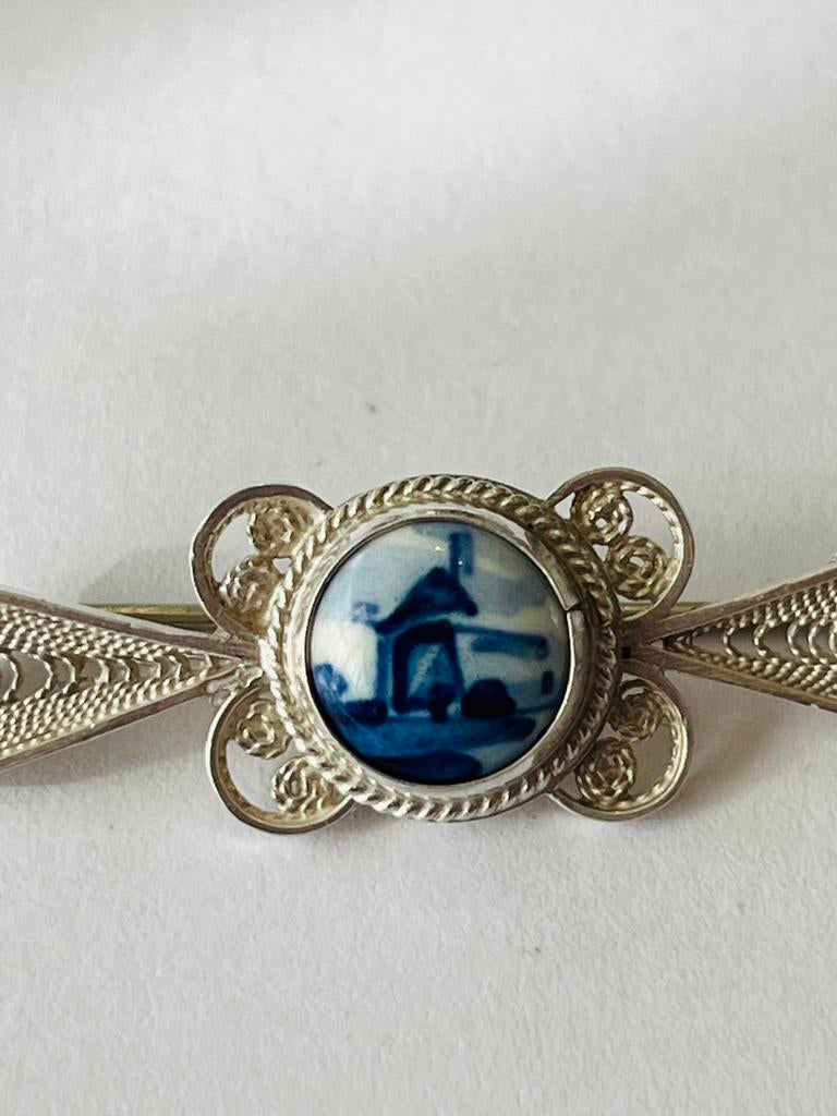 Zilveren DELFTS BLAUWE BROCHE, Verzenden, Zo goed als nieuw, Zilver