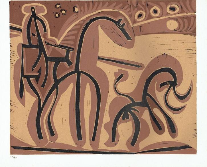 Picasso Picador and Bull Linocut Genummerd, Antiek en Kunst, Kunst | Litho's en Zeefdrukken, Ophalen of Verzenden
