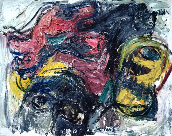 JAN SIERHUIS 1928-2023 === doek 60 x 80 cm === uit 1960, Antiek en Kunst, Kunst | Schilderijen | Abstract, Ophalen of Verzenden