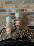 Landelijke set robuuste houten kandelaars, Huis en Inrichting, Woonaccessoires | Kandelaars en Kaarsen, Ophalen of Verzenden, Zo goed als nieuw