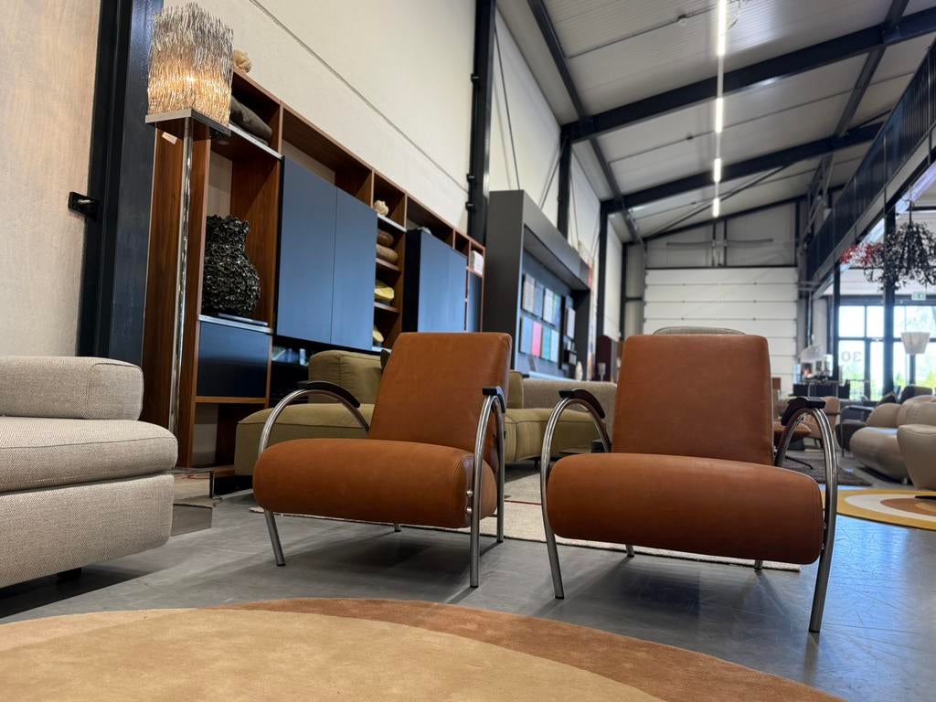 2 Gelderland Generations 5770 Fauteuil bruin Lotus Stoel, Huis en Inrichting, Fauteuils, Gebruikt, Gelderland, 50 tot 75 cm, Leer