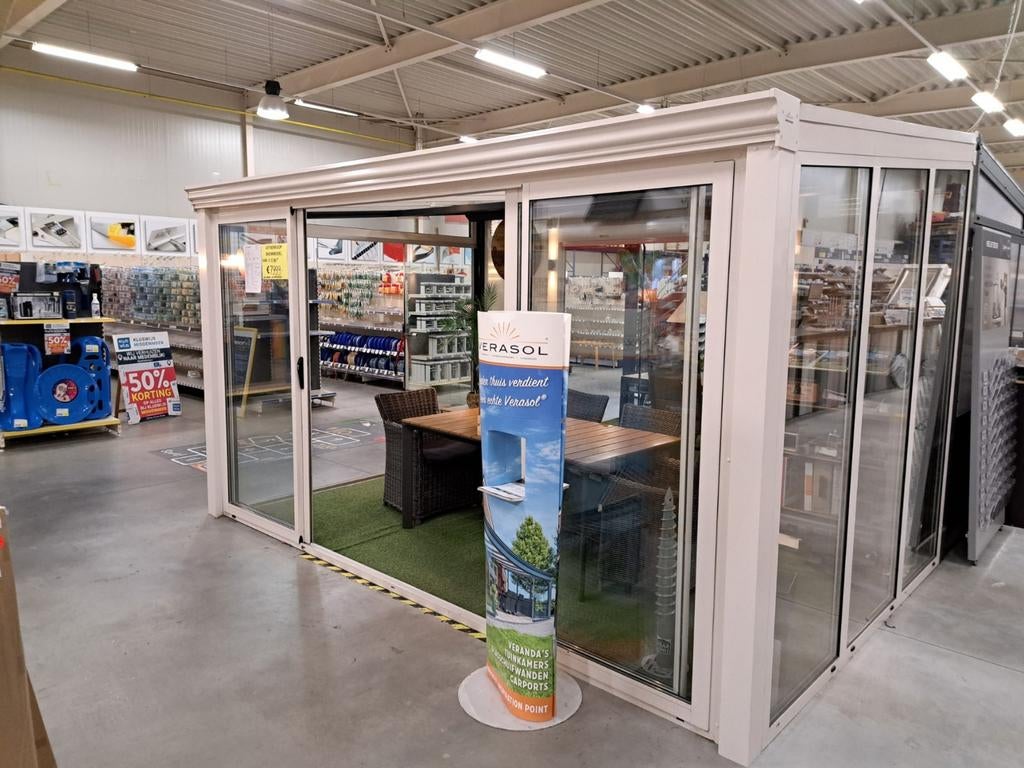 Profiline Tuinkamer glasdak Ral 9001  €3999, Tuin en Terras, Ophalen, Zo goed als nieuw, Veranda