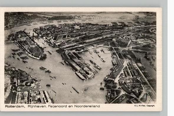 Rotterdam Rijnhaven Feijenoord +Noordereiland KLM luchtfoto, Verzenden, 1920 tot 1940, Ongelopen, Zuid-Holland