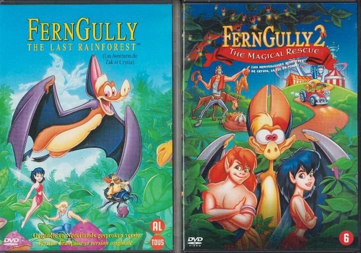 FernGully 1 The Last Rainforest + 2 The Magical Rescue, Cd's en Dvd's, Dvd's | Tekenfilms en Animatie, Zo goed als nieuw, Amerikaans