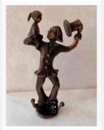 Bronzen clown met meisje en hoed, 15 cm Corry Ammerlaan, Ophalen of Verzenden