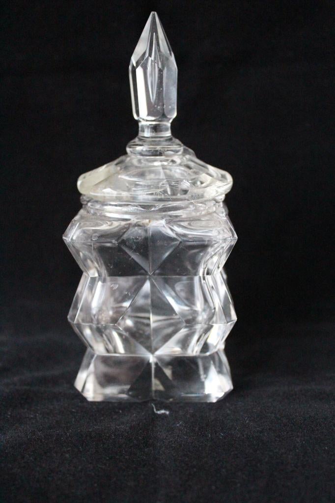 Antiek Art Deco glazen Boheems mosterd pot, Ophalen of Verzenden