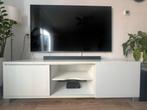 Wit tv-meubel met glazen sierpaneel, Ophalen, Gebruikt, Glas, 150 tot 200 cm