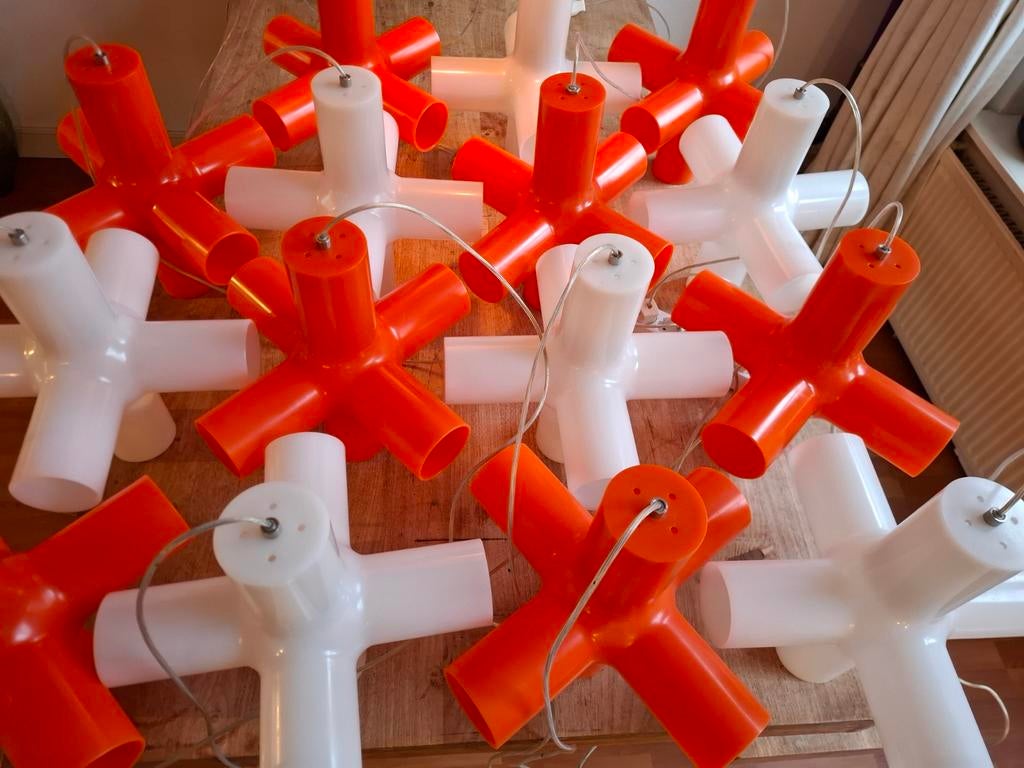 Crosslight vintage hanglamp merk Dark 4x Wit 4x Oranje, Ophalen, Kunststof, Crosslight vintage hanglamp merk Dark 4x Wit 4x Oranje