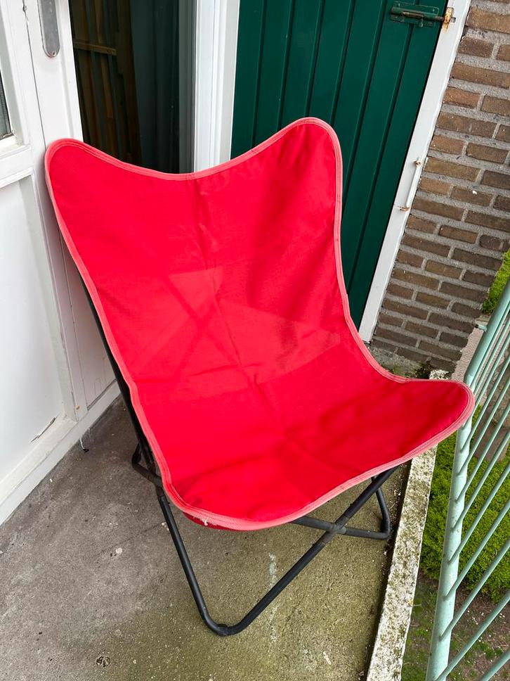 2x Breed Gestofferde Vlinderstoelen (tuin / terras / garden), Tuin en Terras, Tuinstoelen, Zo goed als nieuw, Ophalen