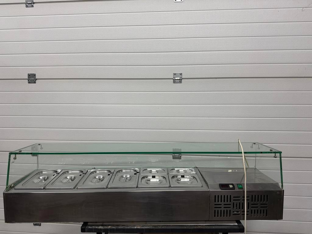 Opzet koelvitrine met glas op bouw 8 X Rvs bakjes met deksel, Ophalen of Verzenden, Gebruikt