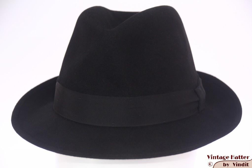 Vintage Gleufhoed Staalmeester zwart vilt 55,5 = S, Kleding | Heren, Hoeden en Petten, Hoed, Staalmeester, Ophalen of Verzenden