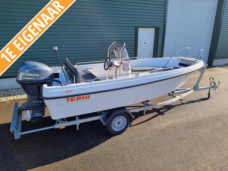 Terhi 450CC + 40PK YAMAHA + KALF trailer ZO GOED ALS NIEUW!, Watersport en Boten, Vis- en Consoleboten, Zo goed als nieuw, 30 tot 50 pk