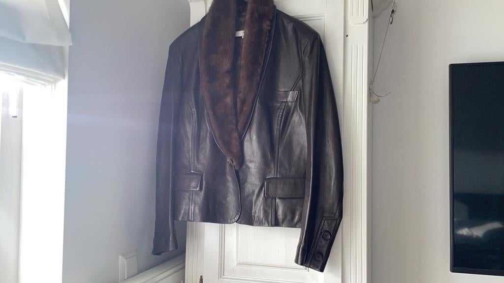PAP KIK leren jasje donkerbruin als nieuw. Maat 42., Ophalen of Verzenden, Zo goed als nieuw, Bruin