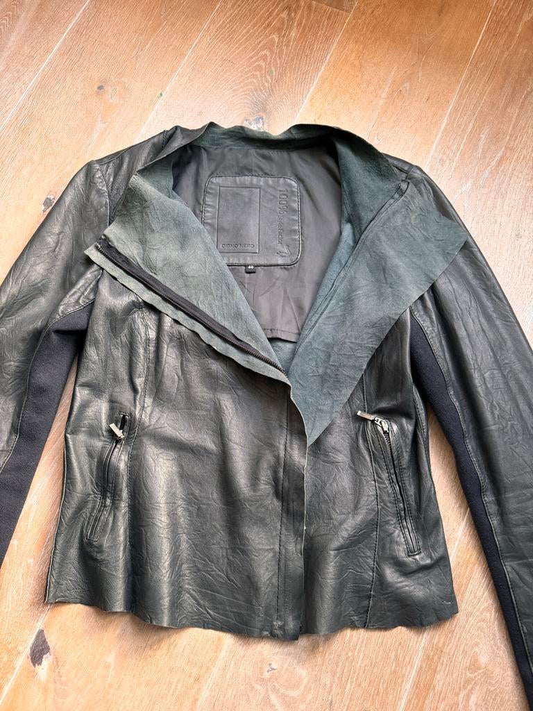 Cigno Nero leren jasje maat 40 legergroen, Kleding | Dames, Ophalen of Verzenden, Gedragen, Maat 38/40 (M), Groen