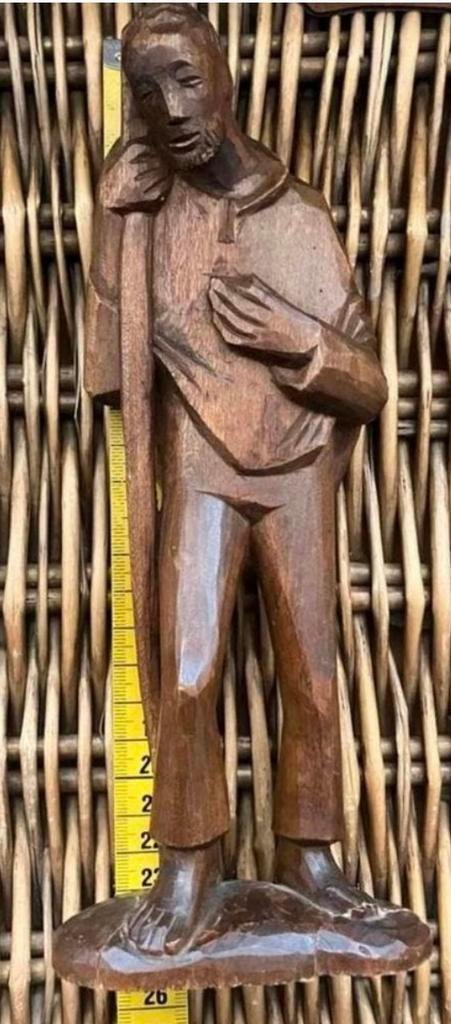 Mooi religieus houten gesigneerd beeld antiek, Ophalen of Verzenden