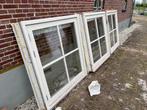 3 x hardhouten kozijnen met dubbel glas, Gebruikt, Raamkozijn, Inclusief glas, 75 tot 150 cm