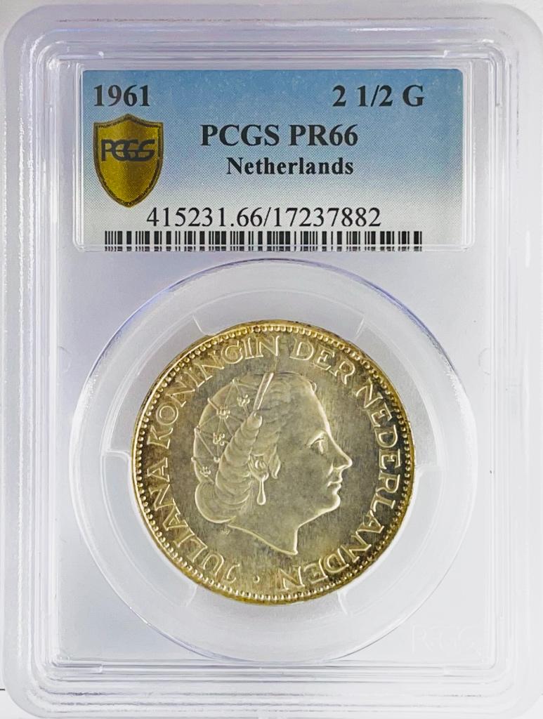 Rijksdaalder 1961 PROOF/PCGS PR66/Patina/R3, Postzegels en Munten, Munten | Nederland, Koningin Juliana, Zilver, Ophalen of Verzenden