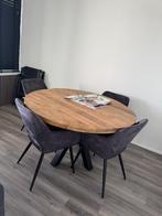 Mangohout  eettafel met stoelen, 100 tot 150 cm, Rond, Ophalen of Verzenden, Zo goed als nieuw