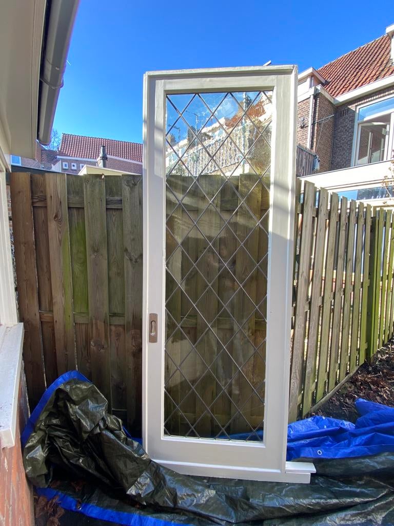 Mooie jaren 30 ensuite schuifdeur met glas-in-lood, Doe-het-zelf en Verbouw, Deuren en Horren, Ophalen, Gebruikt, 80 tot 100 cm