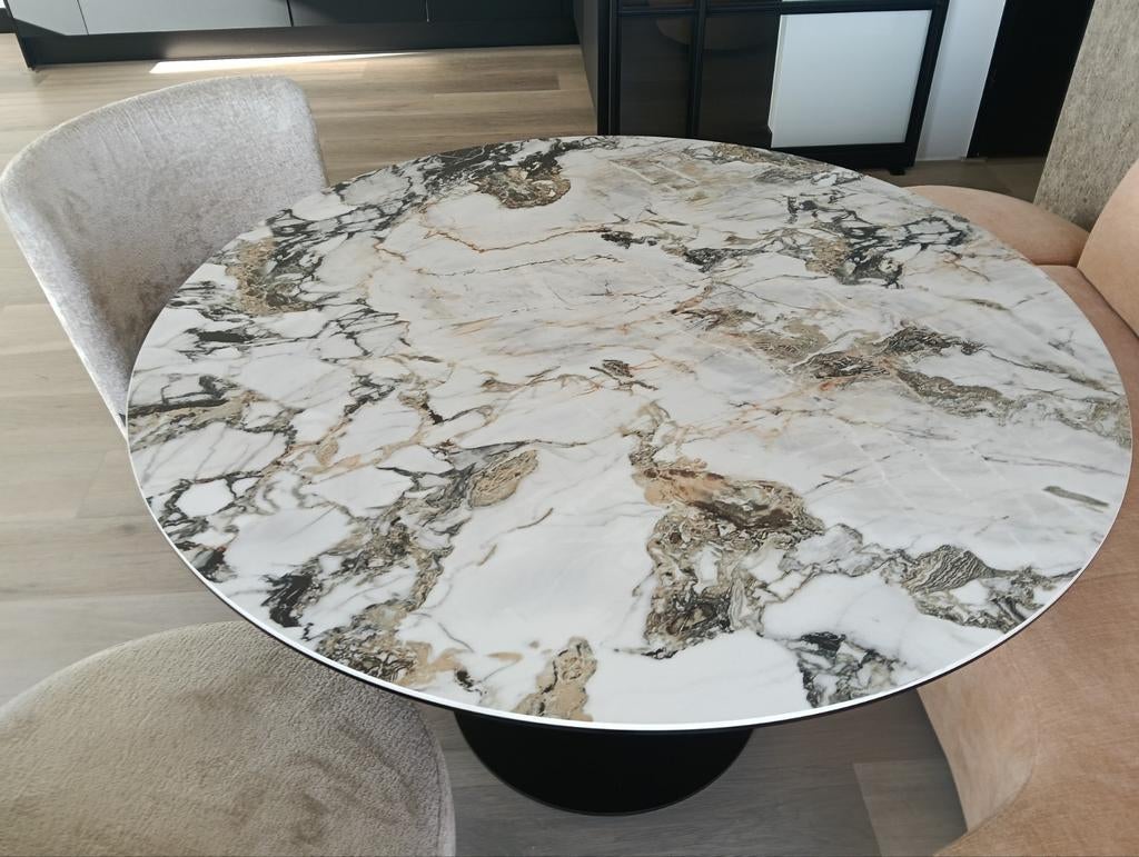 Prachtige keramische eettafel met bronzen poot, Rond, Nieuw, Ophalen of Verzenden, Minder dan 50 cm